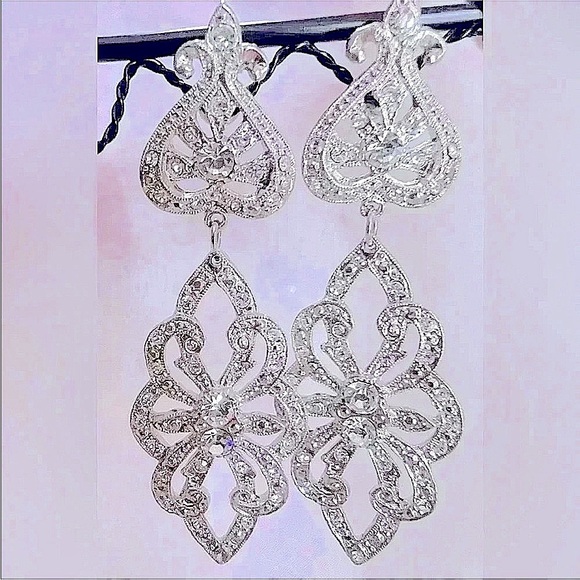 Macy’s Elegant Silver Dangle Earrings - Picture 2 of 3